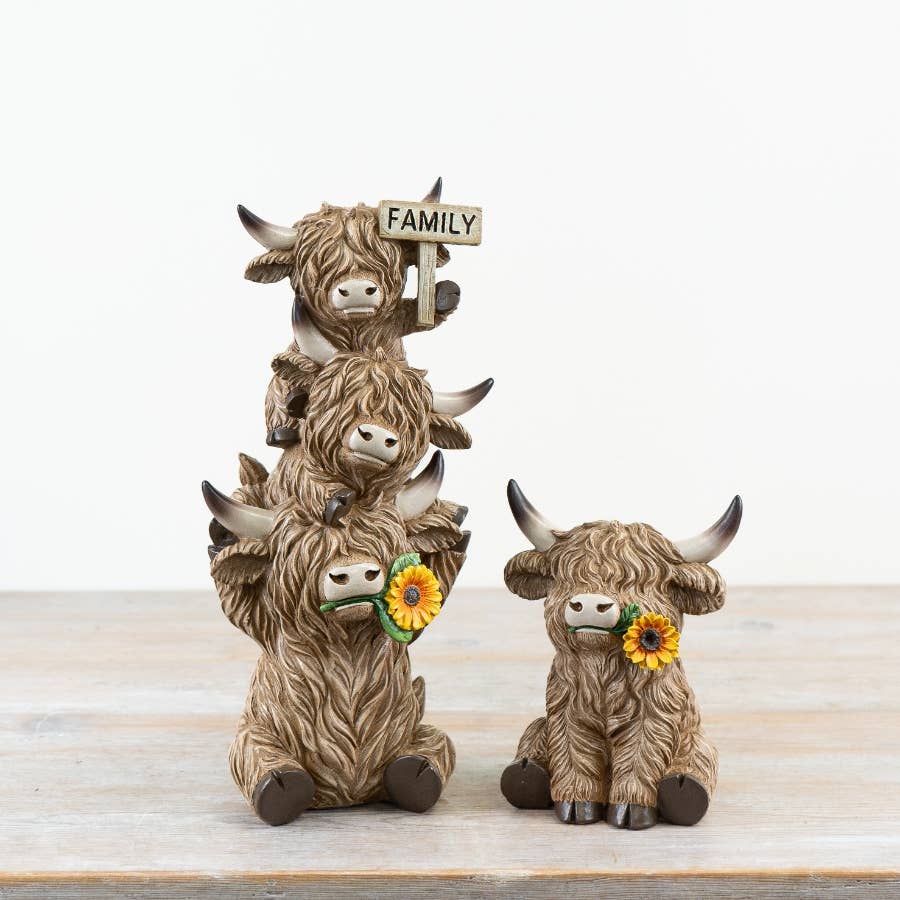 Floral Highland Cow Deco, 16cm