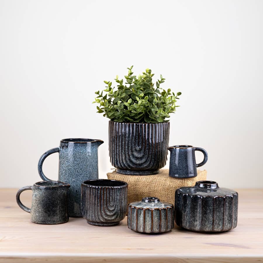 Glazed Blue Two Tone Jug,  13cm