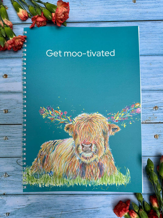 Highland Cow Funny Eco Friendly A4 Notebook UK Made Notepad