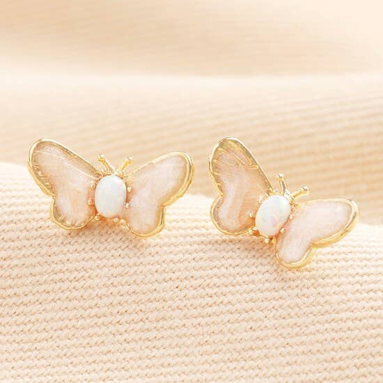 Pink Enamel Butterfly Stud Earrings