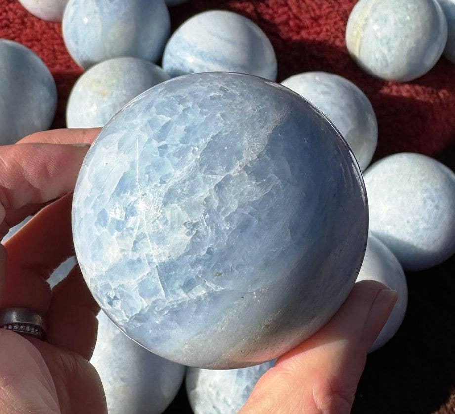 Blue calcite sphere 5-8cm gemstone ball blue crystal orb Elf: 7+cm