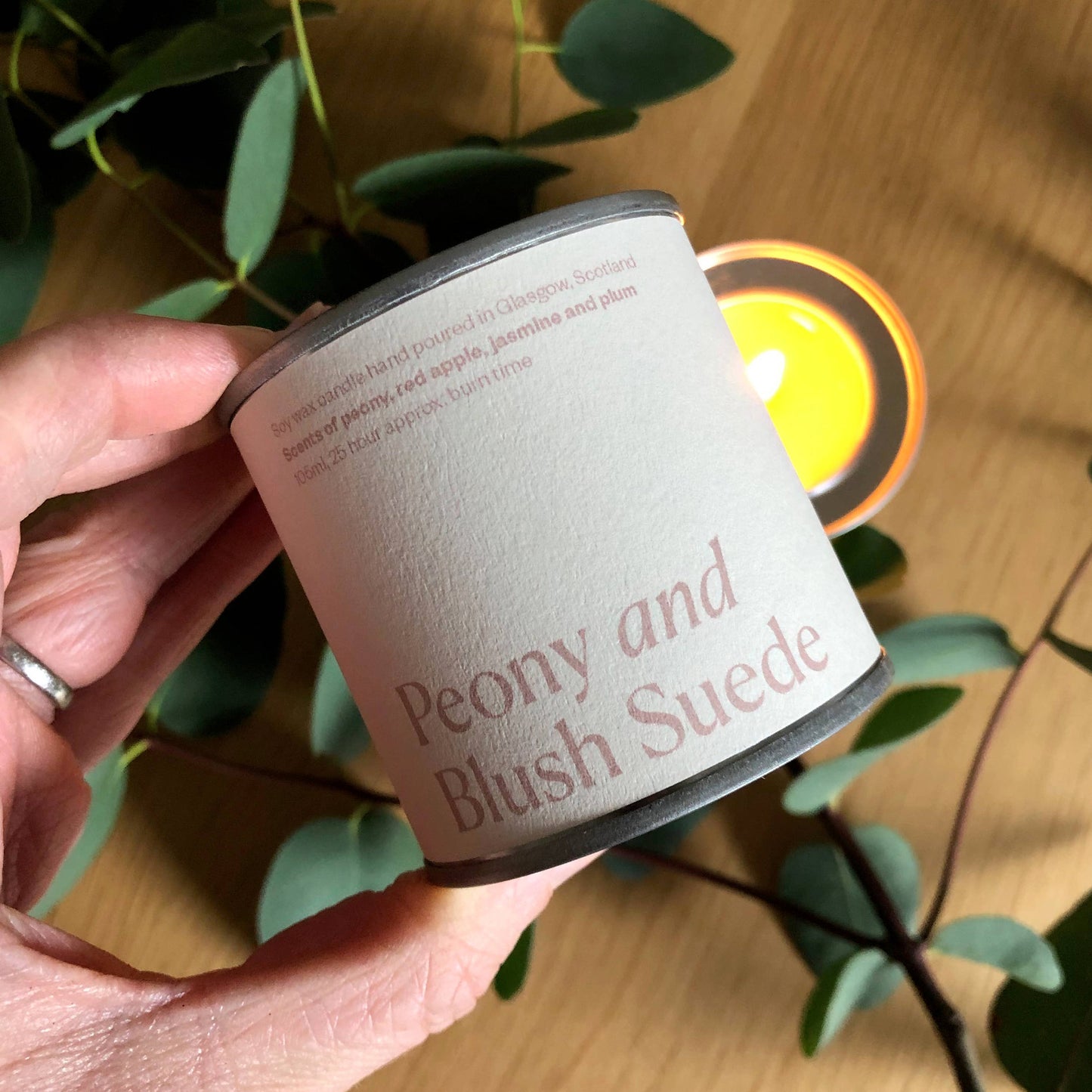 Peony and Blush Suede Soy Wax Candle Tin: Small