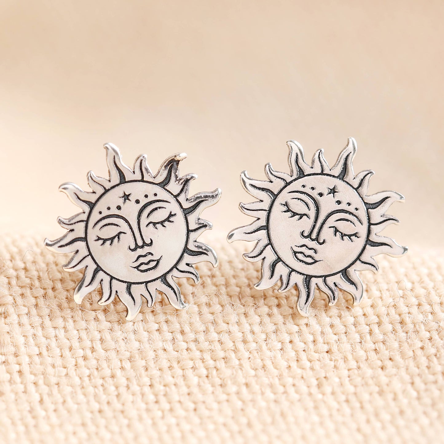 Sterling Silver Sunshine Face Stud Earrings