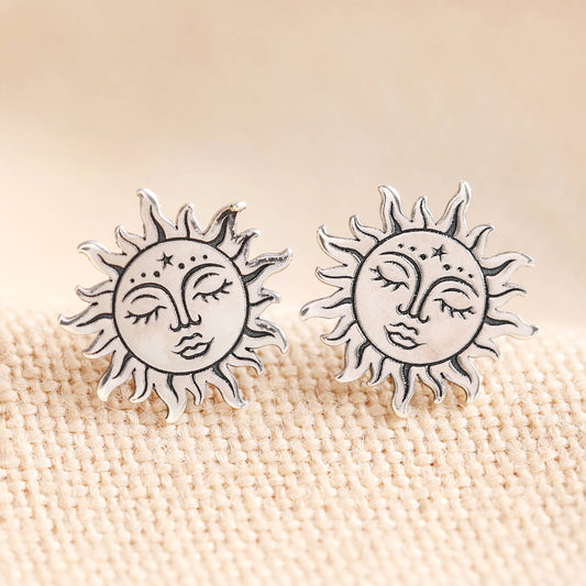 Sterling Silver Sunshine Face Stud Earrings
