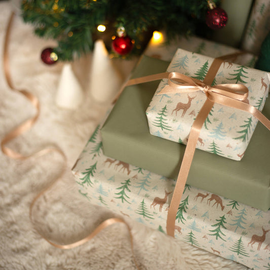 5m roll of Festive Reindeer Design Recycled Gift Wrap