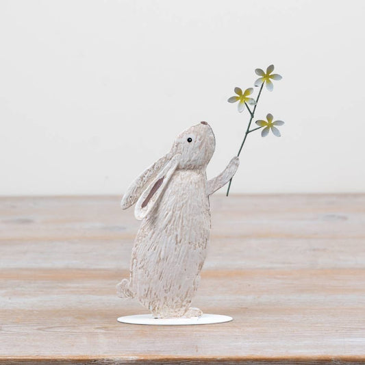 Metal Rabbit Holding Daisy, 18cm