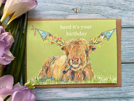 Herd it's your birthday | Highland Cow Card Birthday Funny: NAKED