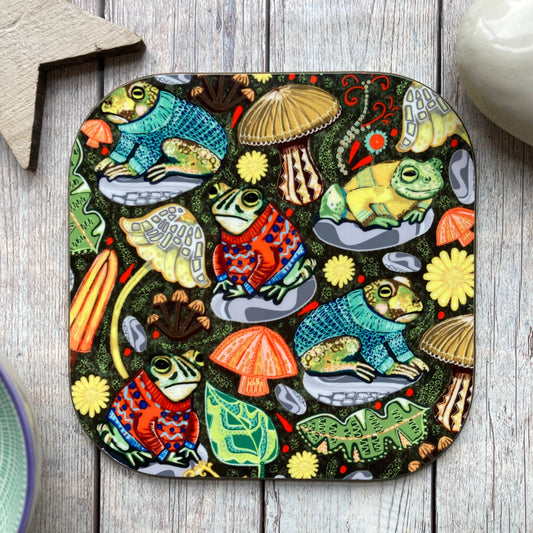 Toads In Jumpers Coaster, Toad Pattern, Frog Coaster.