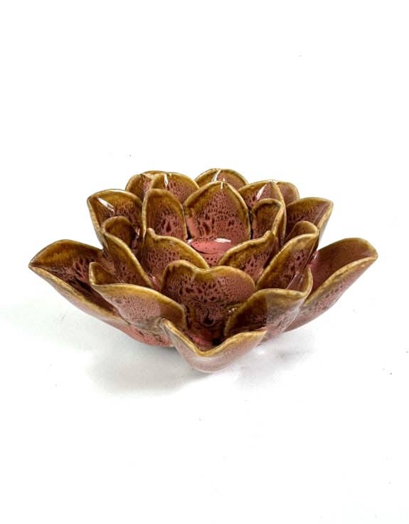 Mottled Pink Floral Ceramic Tealight Holder