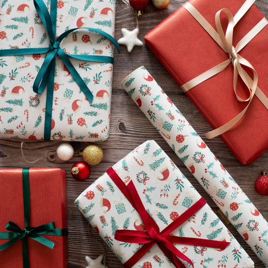 5m roll of Santa Hats Christmas Eco Wrapping Paper Festive