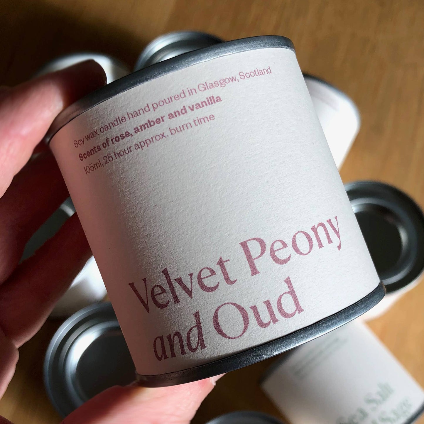 Velvet Peony and Oud Soy Wax Candle Tin: Small