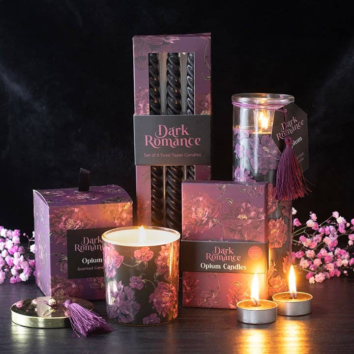 Set of 3 Black Dark Romance Twist Taper Candles
