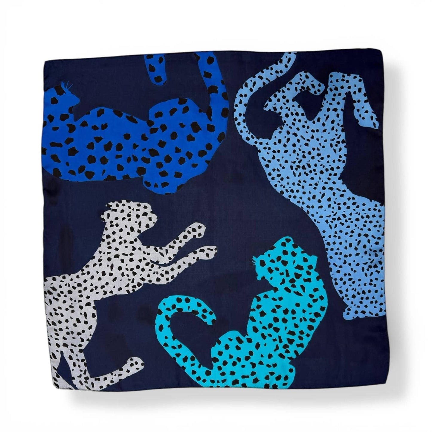 Square Leopard Silhouette Print Scarf: Blue