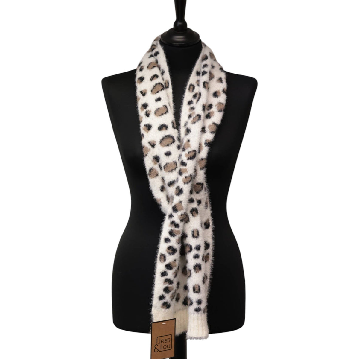Cream Leopard Fluffy Pull Through Scarf AS102