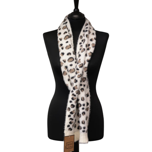 Cream Leopard Fluffy Pull Through Scarf AS102