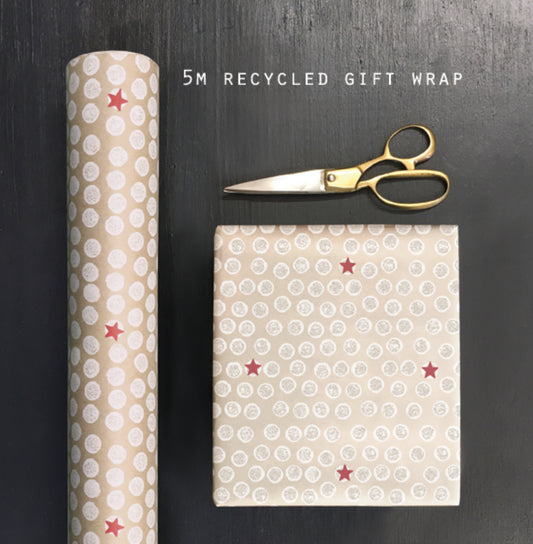 White Dot Kraft Wrapping Paper with Red Stars