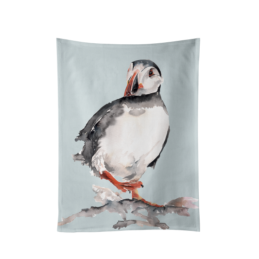 Puffin Tea Towel with Watercolour Design