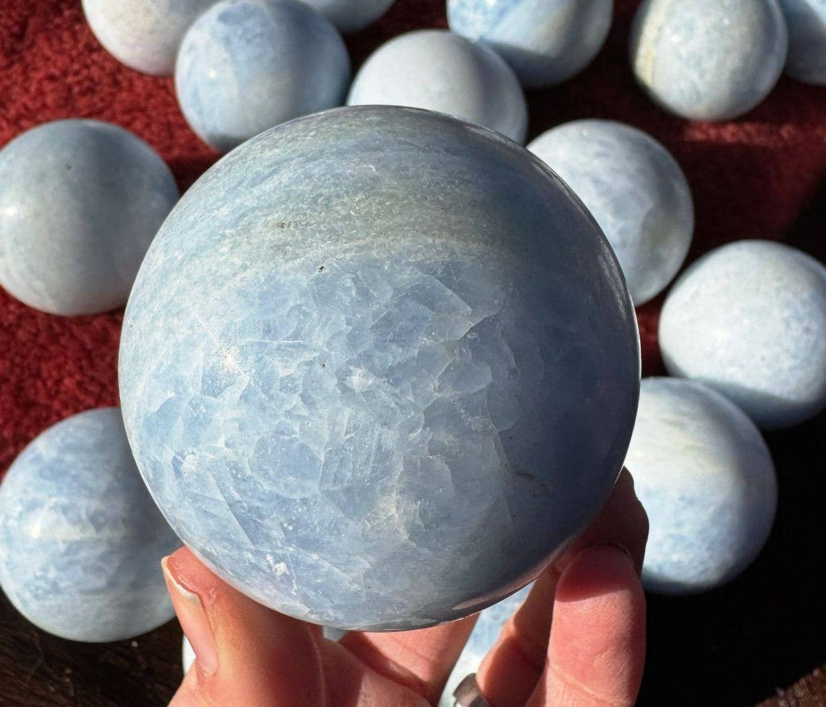 Blue calcite sphere 5-8cm gemstone ball blue crystal orb Elf: 7+cm