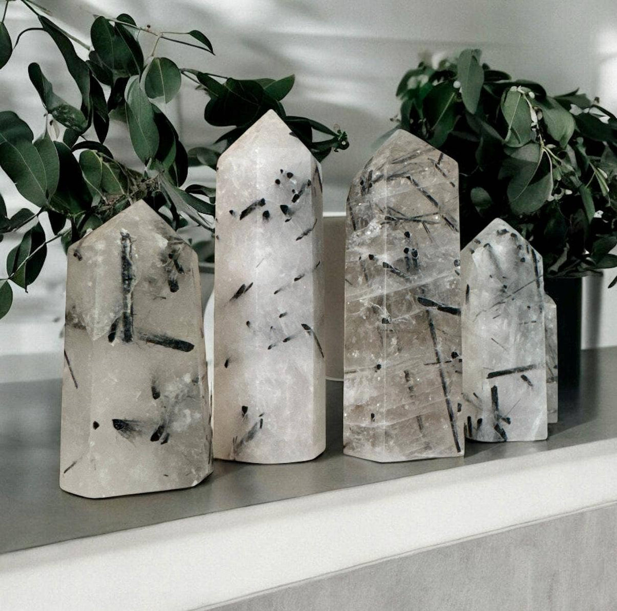 Tourmalinated Quartz Tower with Black Tourmaline: Product Only