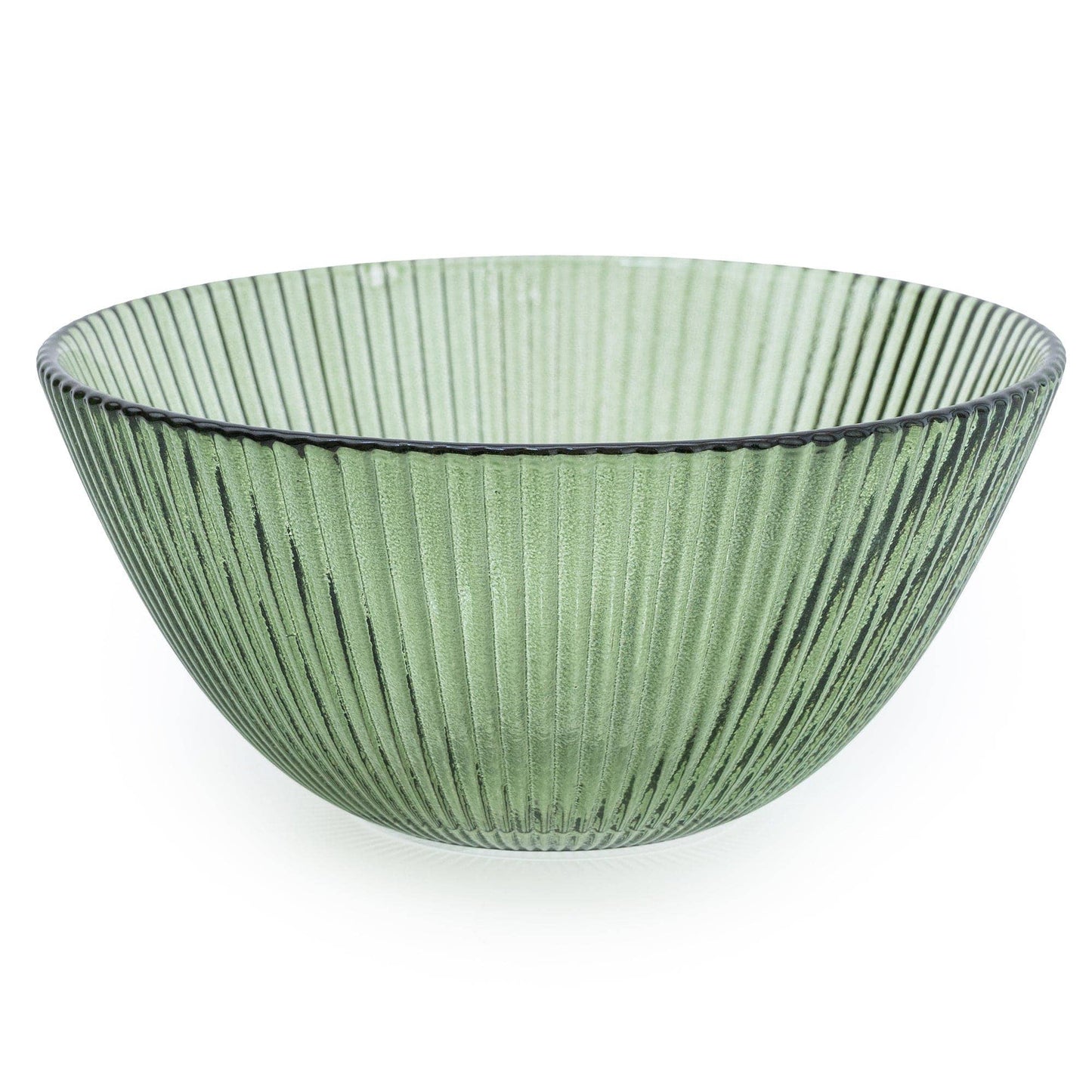 Set of 3 Ridged Glass Bowls - Olive
