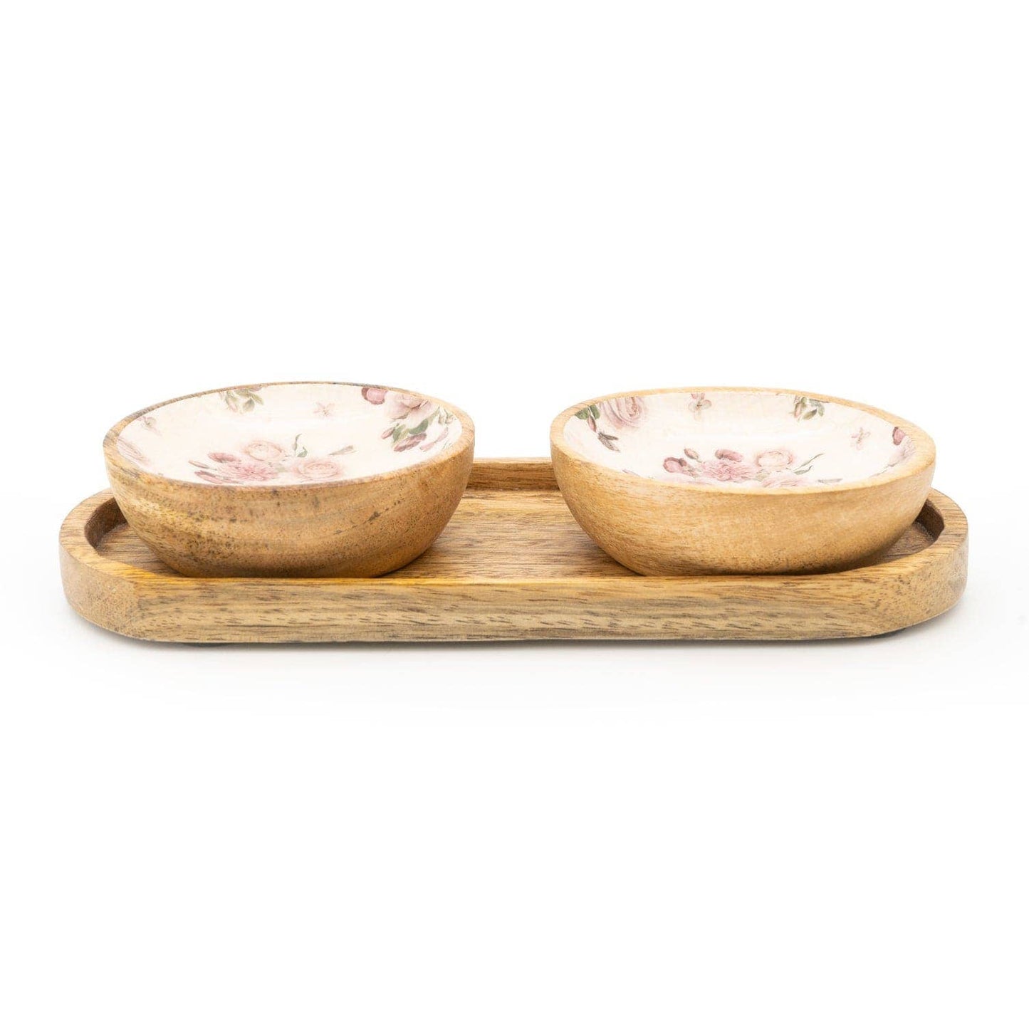 Set of 2 Small Mango Wood Dipping Bowls - Provence Blossom 4PK