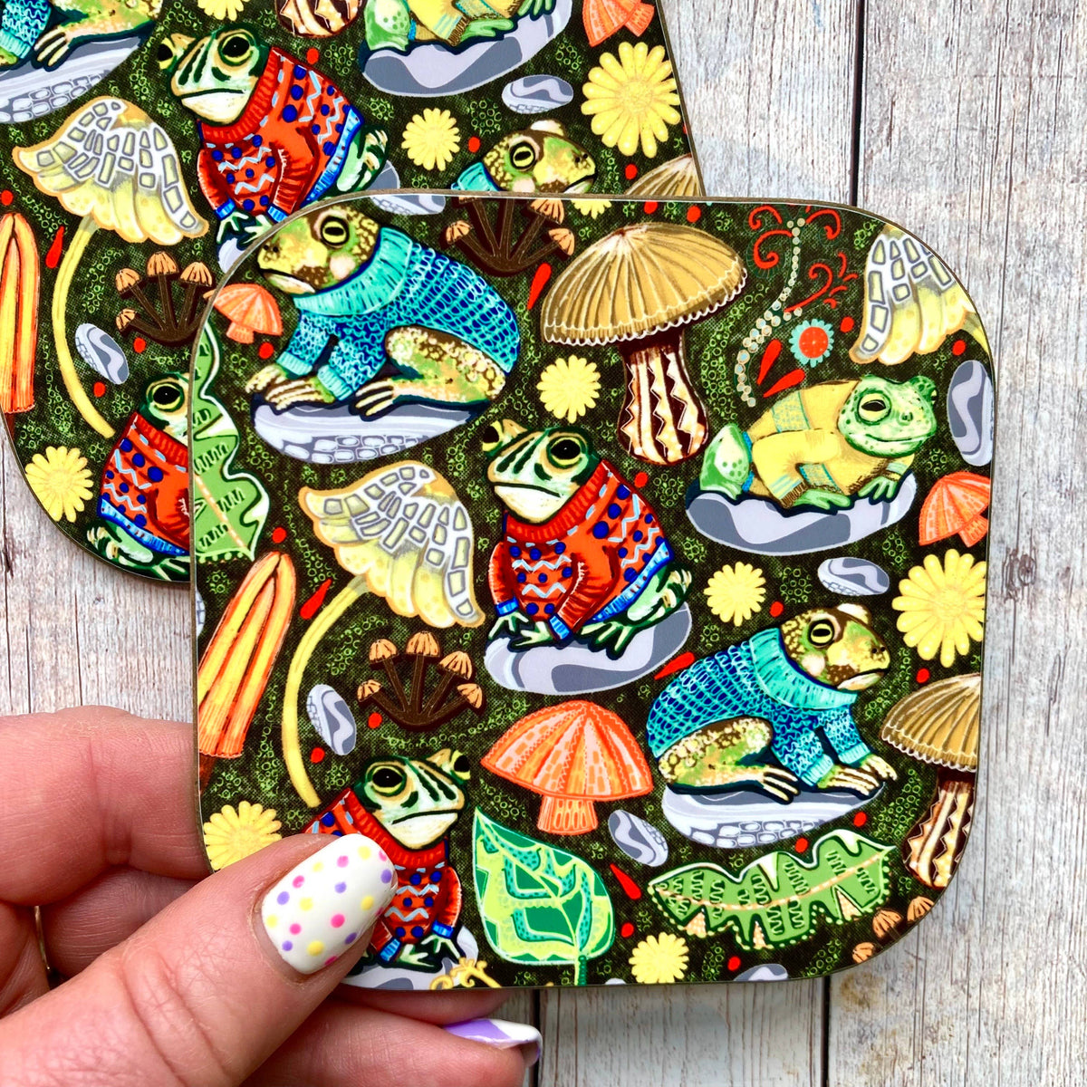 Toads In Jumpers Coaster, Toad Pattern, Frog Coaster.
