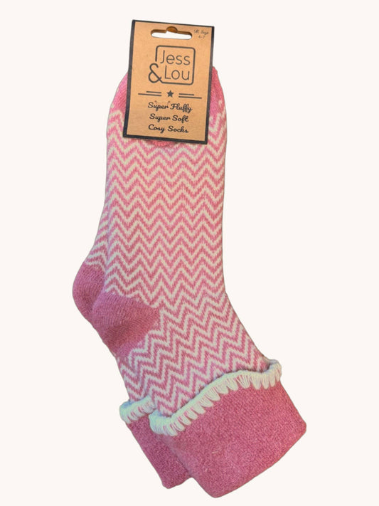 Pink Cuff Herringbone Cosy Socks SL1910