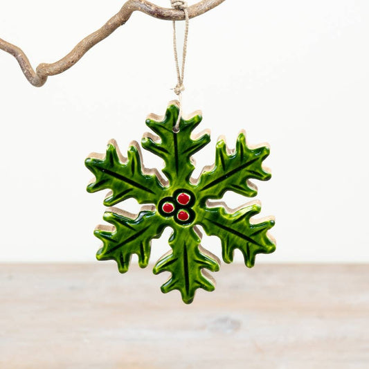 Green Wooden Snowflake 12cm