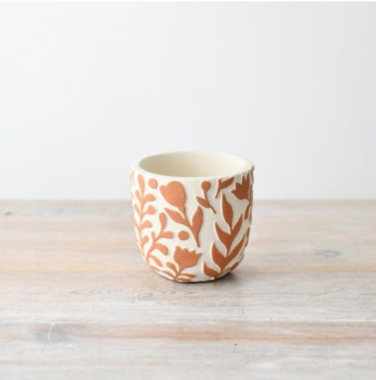 Orange Flower Design Plant Pot 11cm