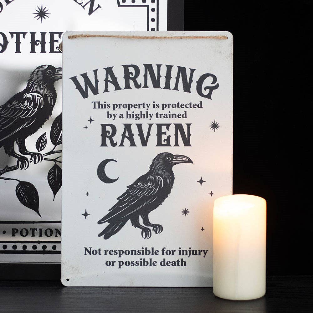 Protected by a Raven Gothic Hanging Sign