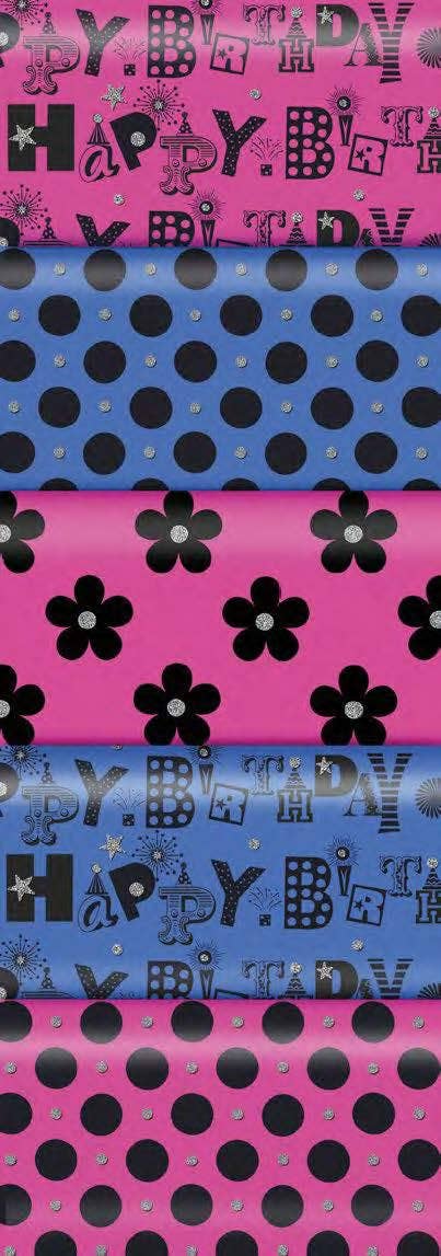 Eco-friendly FSC™ Biodegradable Glitter Party roll wrap 12s: Pink Birthday