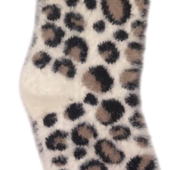 Cream Fluffy Leopard Print Socks SL831