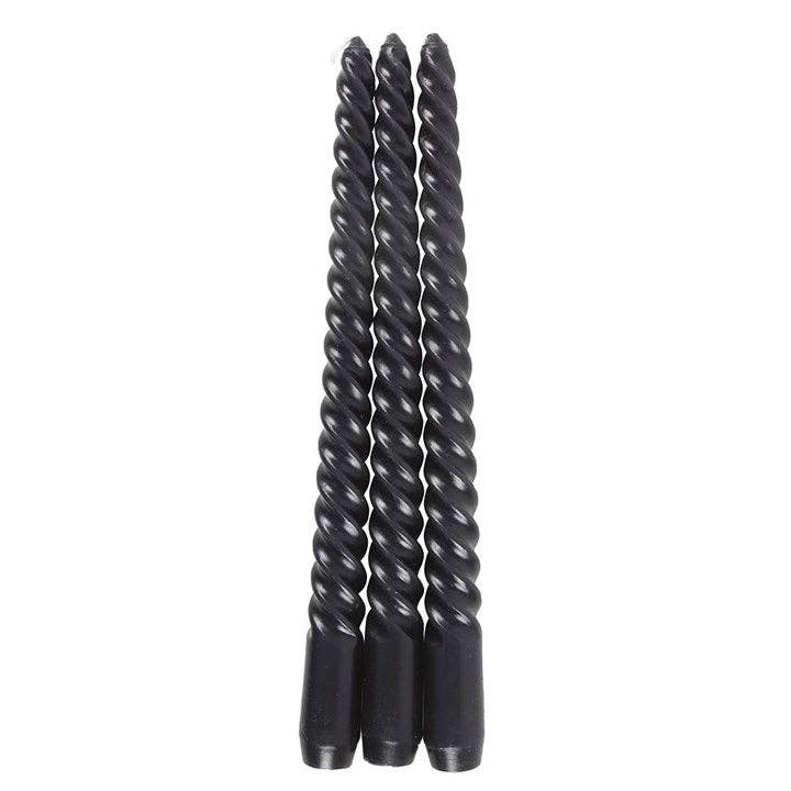 Set of 3 Black Dark Romance Twist Taper Candles