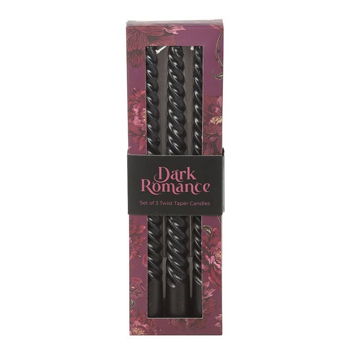 Set of 3 Black Dark Romance Twist Taper Candles