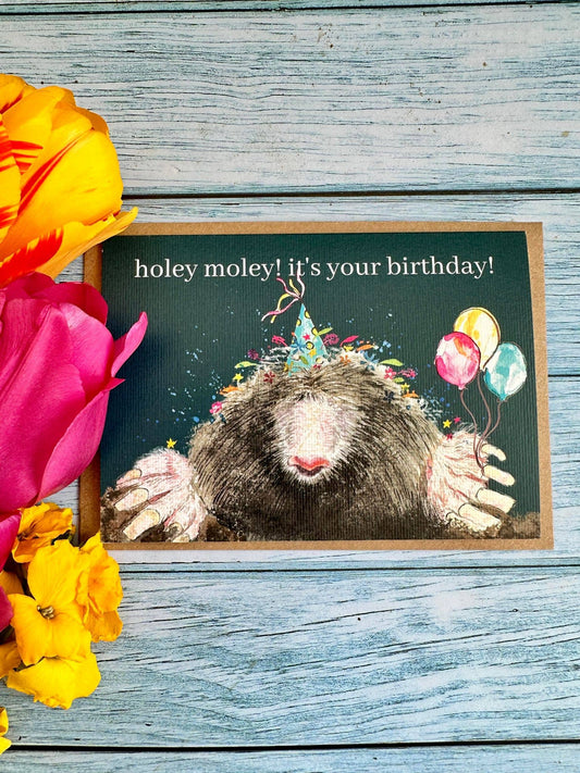 Holey Moley Mole Birthday  |  Eco Friendly Card  Cute Colour: NAKED