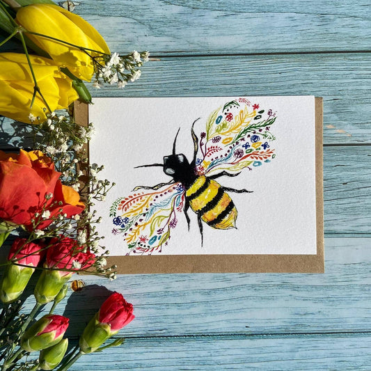 Bee Eco Friendly Card Colourful Greetings Nature Blank: NAKED