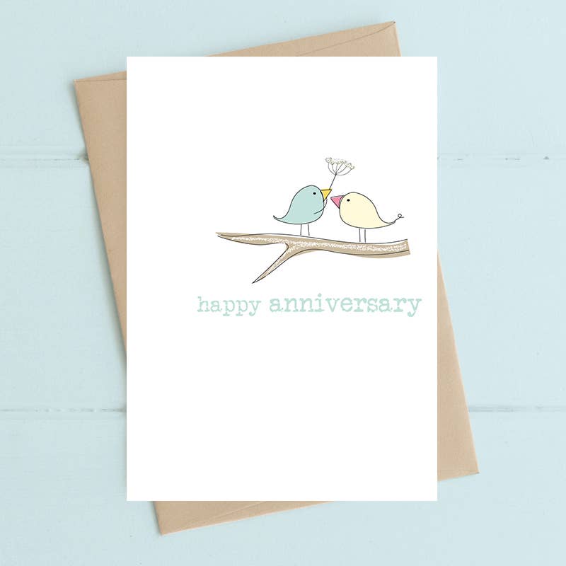Anniversary - Two Birds On A Branch - Greetings Card