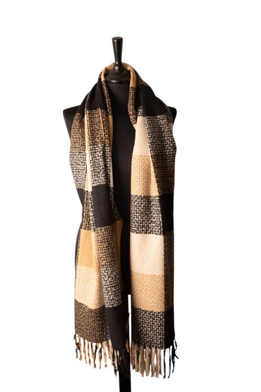 Black, Tan and White Checked Winter Scarf SW811