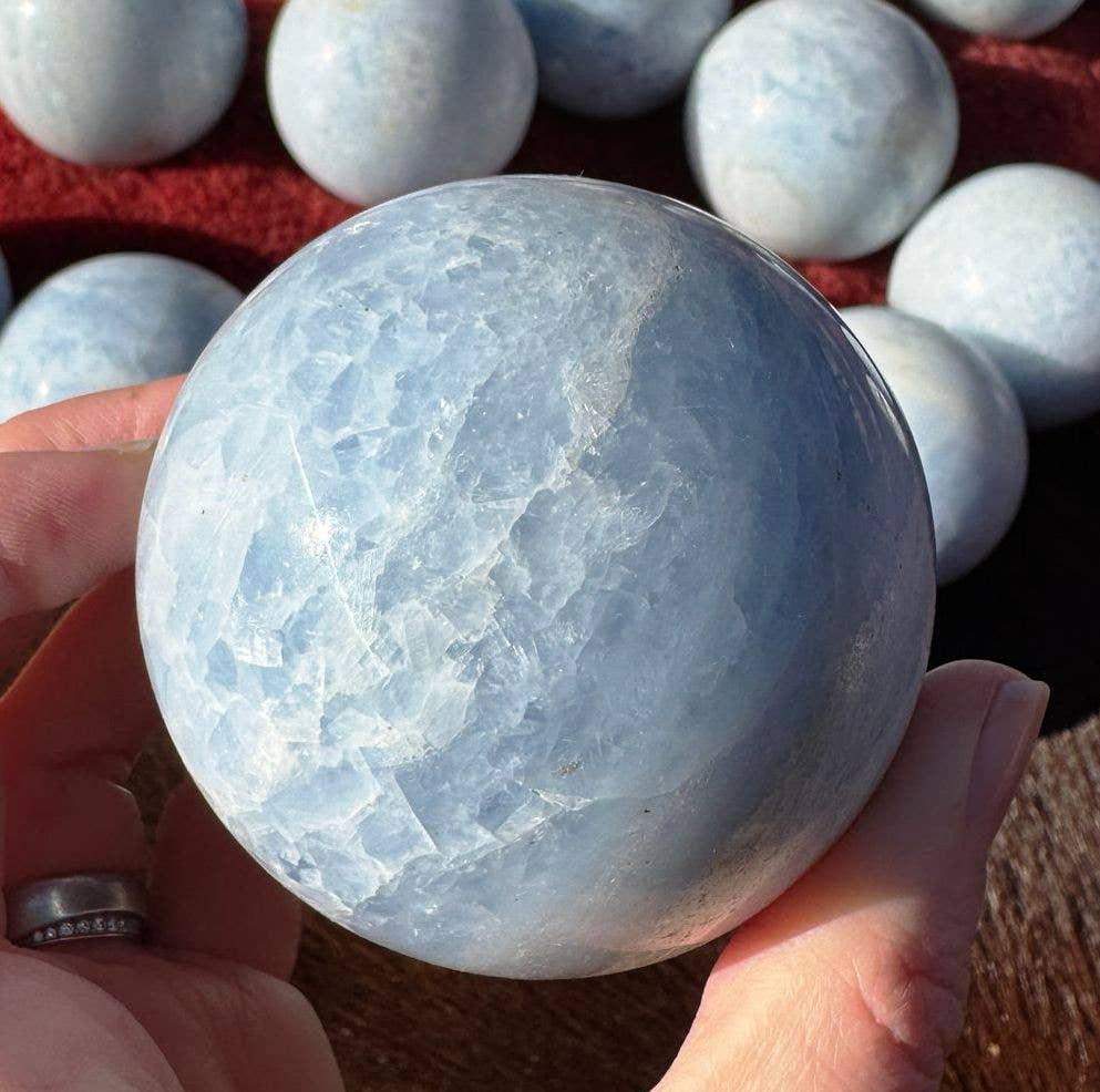 Blue calcite sphere 5-8cm gemstone ball blue crystal orb Elf: 7+cm