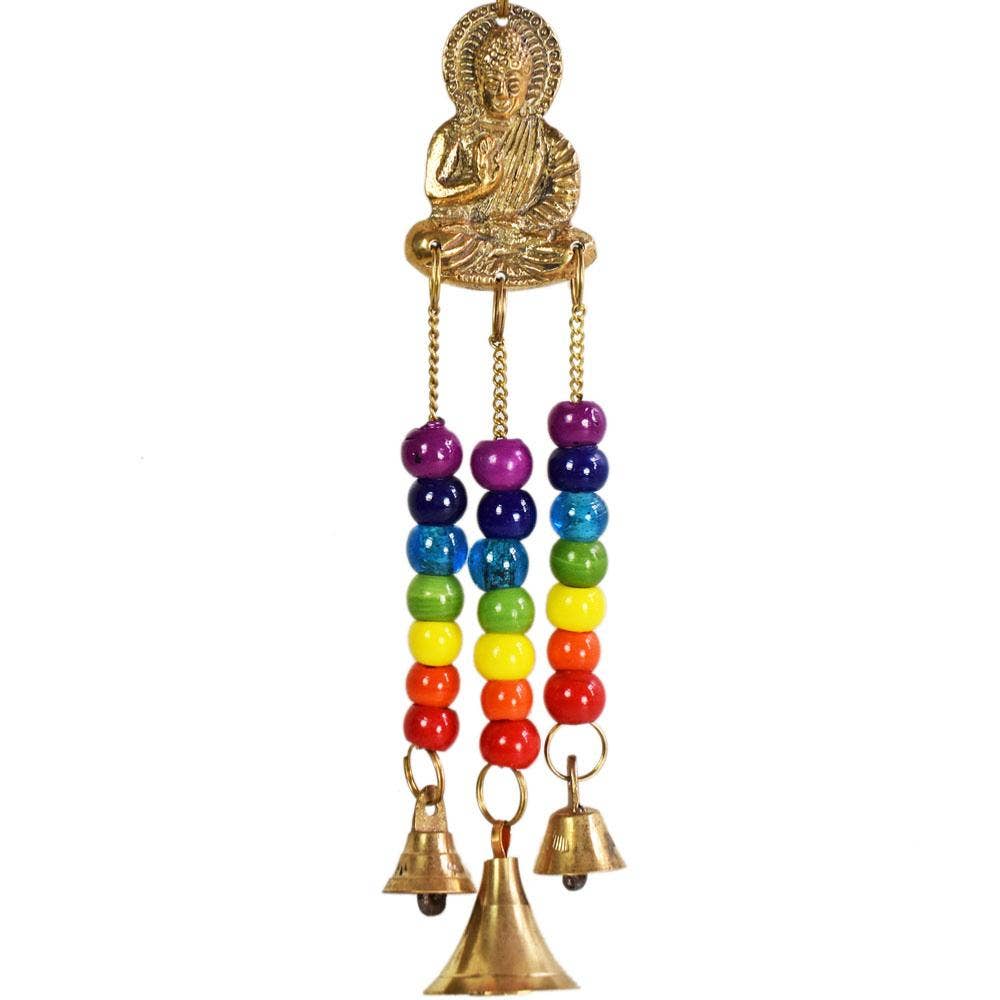 Hanging windchime with Chakra Beads, Buddha, recycled brass