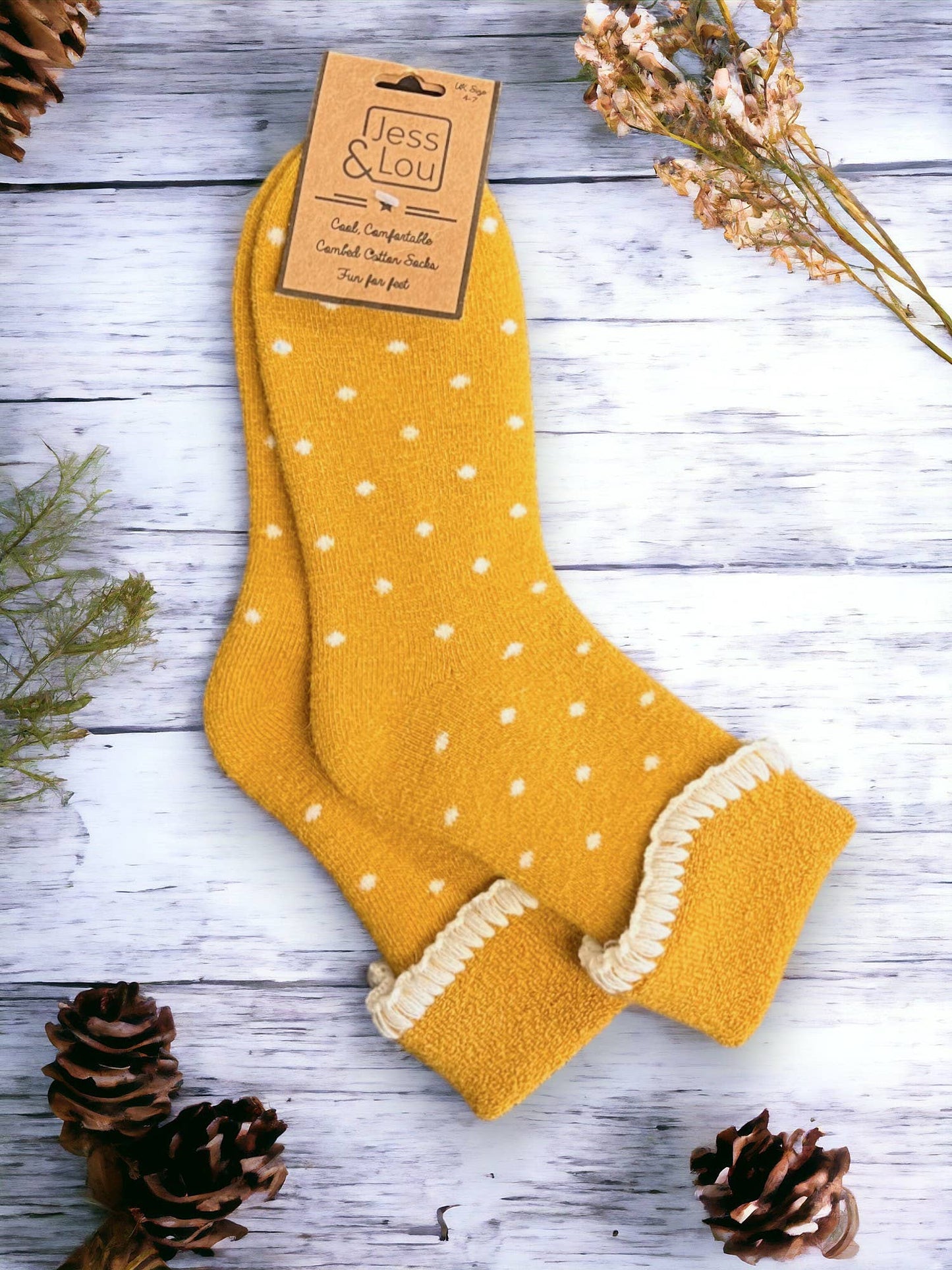 Super Cosy Dotty Cuff Socks : Gold