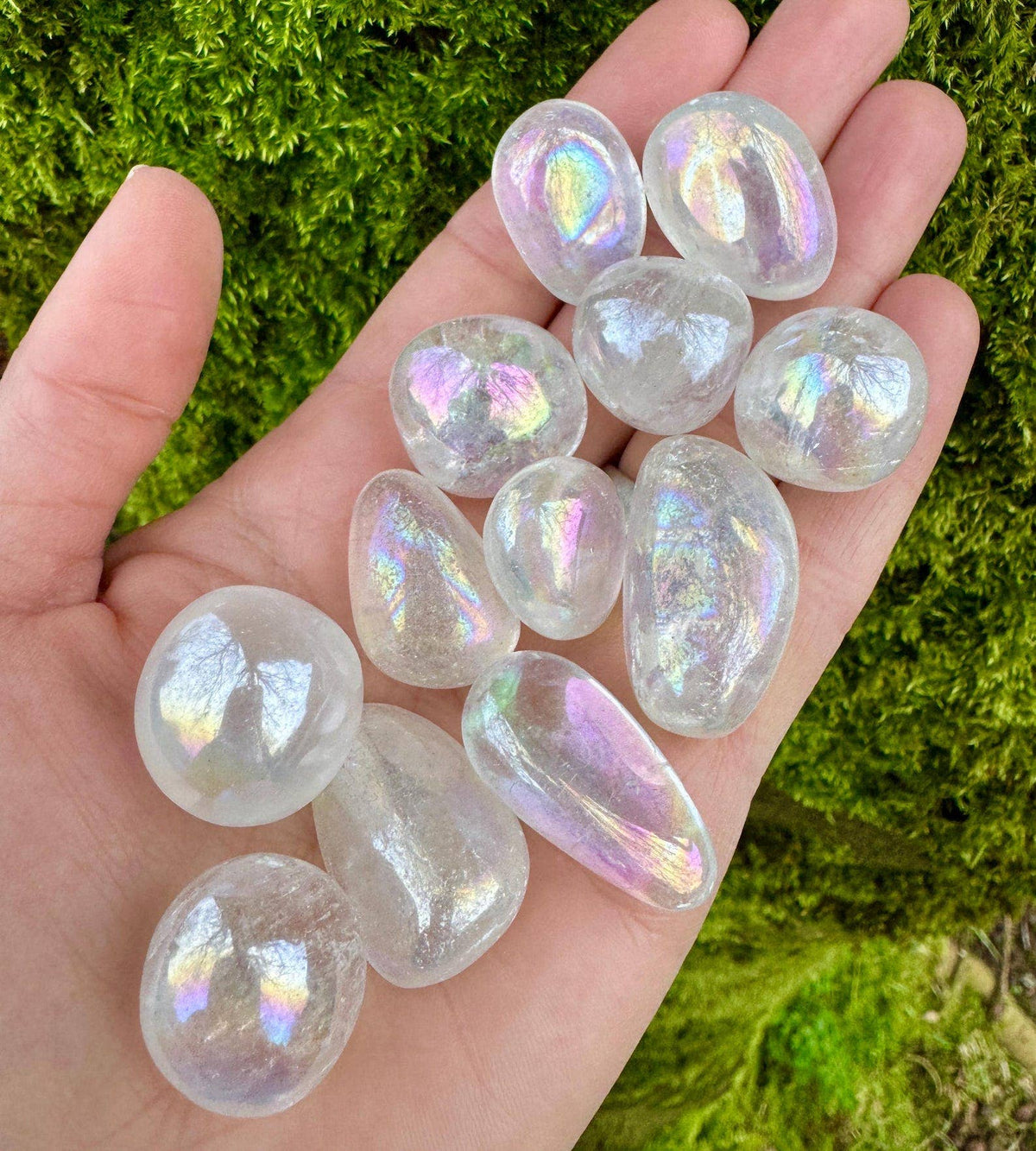 Angel aura 15-25mm tumble aura quartz 0.6-1inch polished gem