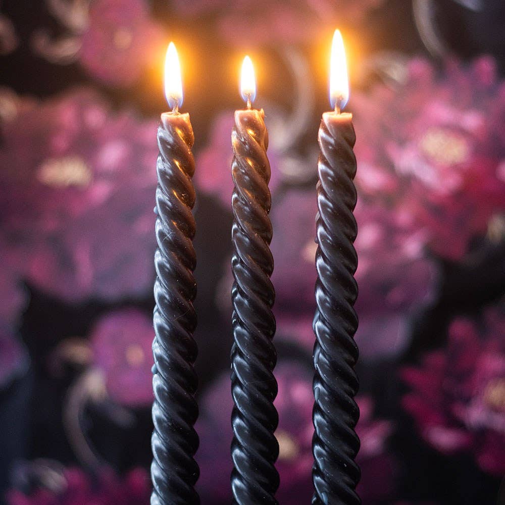 Set of 3 Black Dark Romance Twist Taper Candles