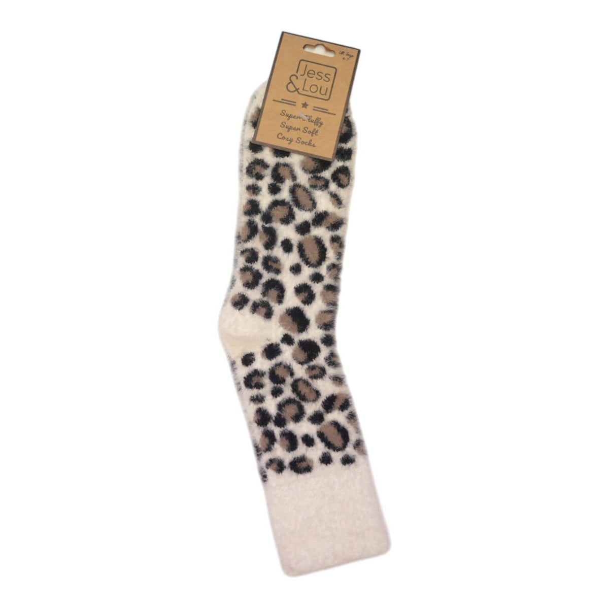 Cream Fluffy Leopard Print Socks SL831