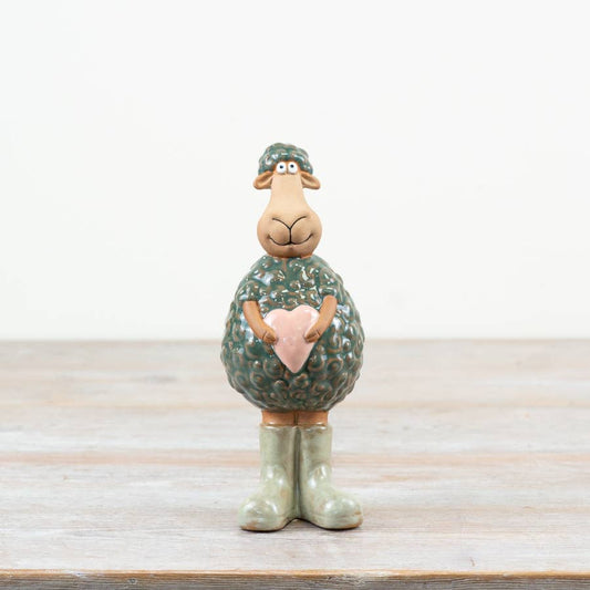 Standing Sheep Ornament with Pink Heart, 18cm