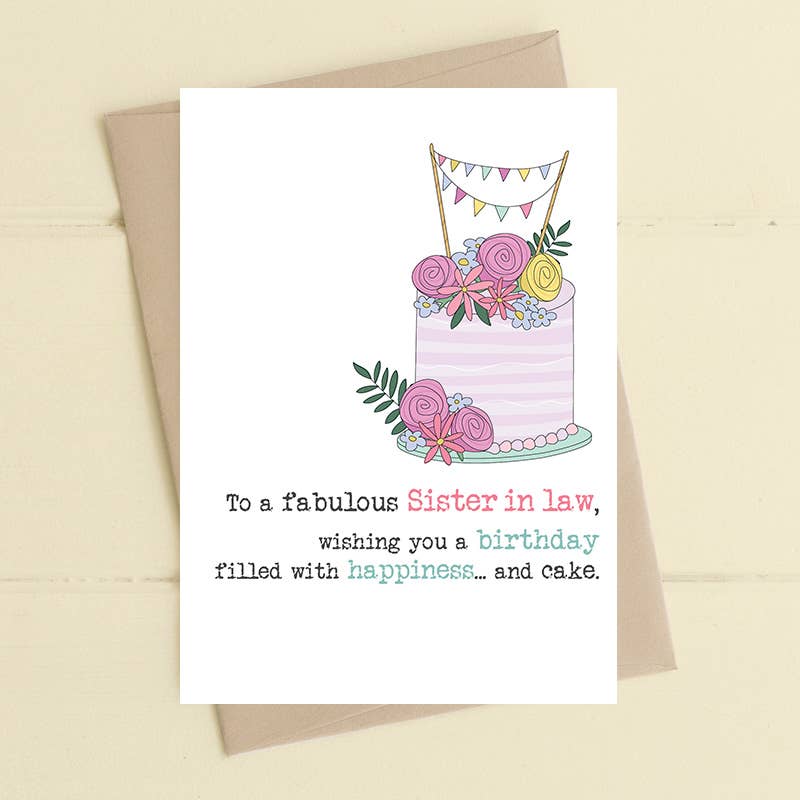 Sister in law - birthday happiness and cake - Greetings Card