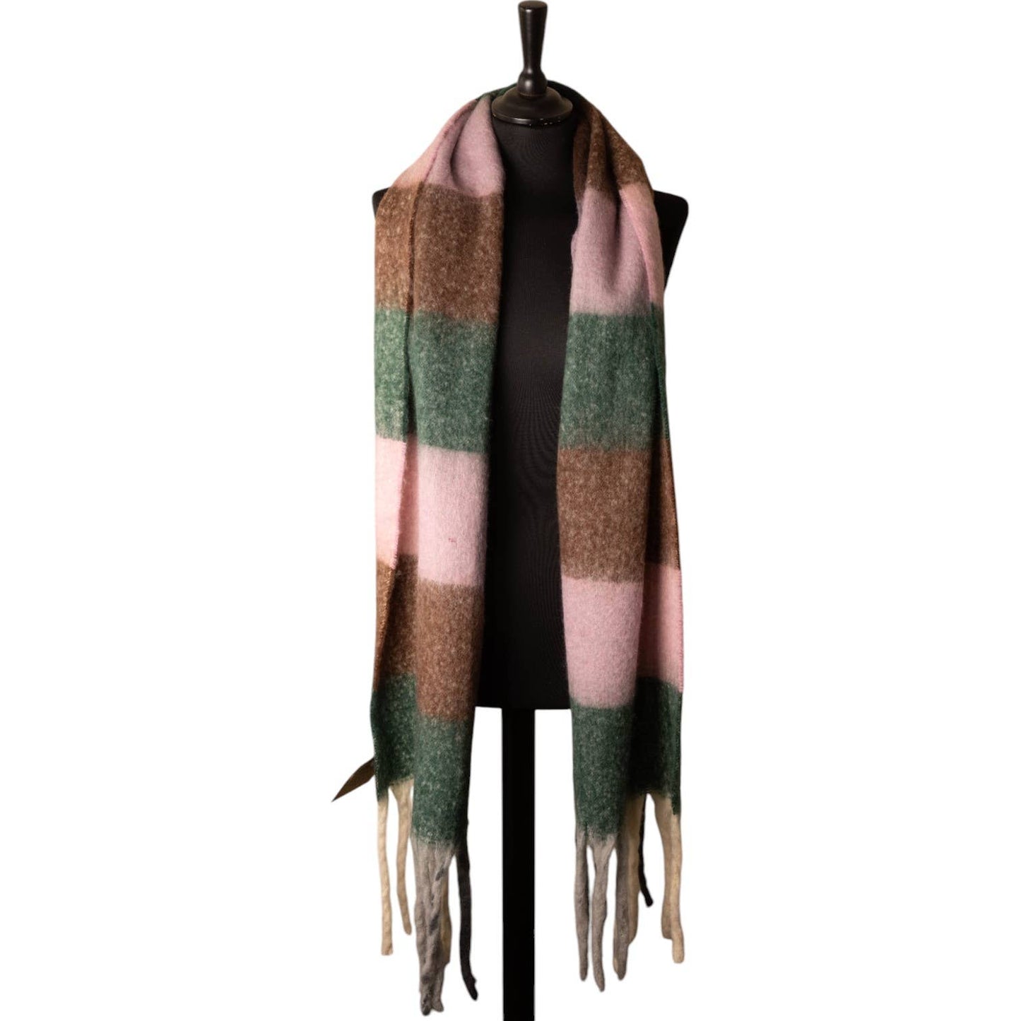 Green, Pink & Maroon Checked Chunky Winter Scarf SW822