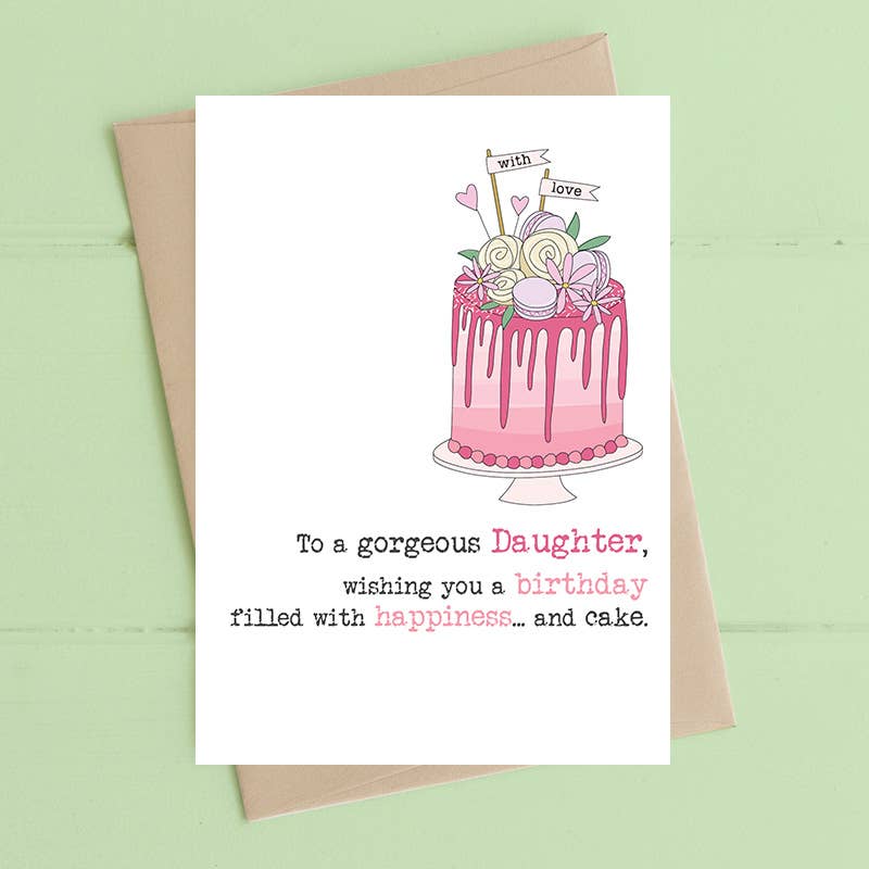 Daughter - birthday happiness and cake - Greetings Card