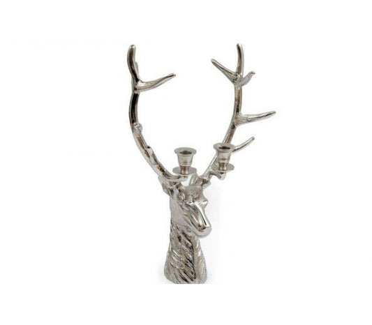 Silvered Stag Head Candlestick Holder
