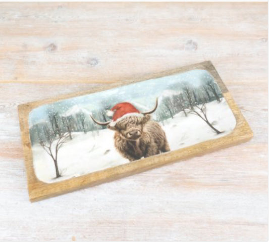 Snow Highland Cow Tray 30cm
